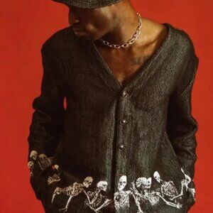 Halloween Sweater Funeral Apparel Skeleton Cardigan! Los Angeles Streetwear